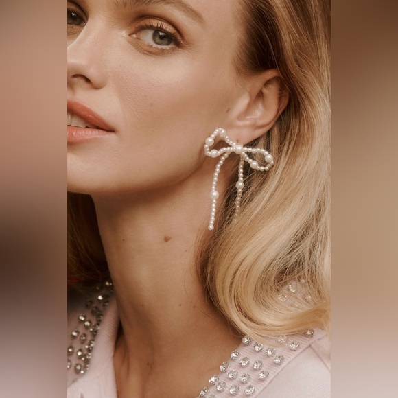 Anthropologie Jewelry - Anthropologie Pearl Beaded Bow Statement Earrings NEW